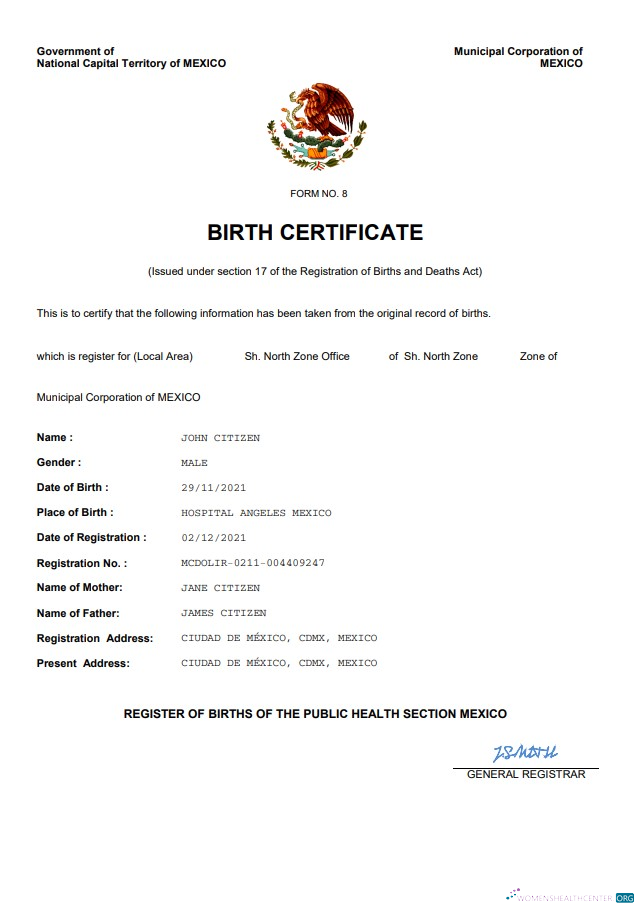 Download Mexico birth certificate Word and PDF template Photoshop template